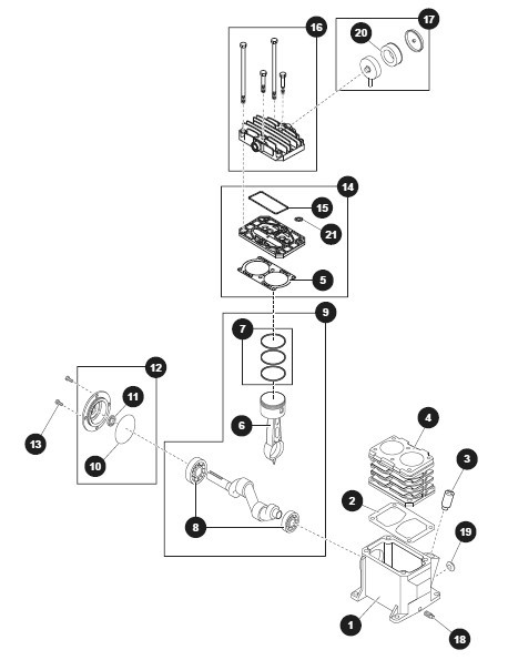 Pump Assembly Parts Diagram and Parts List for VT636701AJ  Campbell Hausfeld Compressor